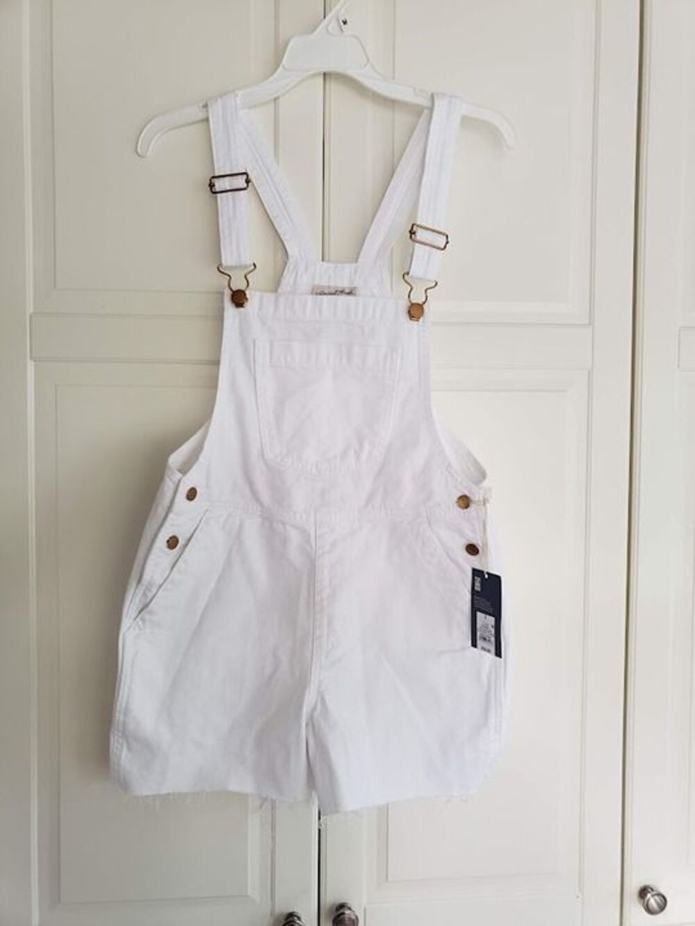 Universal Thread Denim Boyfriend Shortalls Short Overalls - White - Size 0 - NEW - Picture 3 of 6